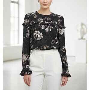 Markus Lupfer Size 2 Designer Victorian Floral Long Sleeve Womens Blouse Top New